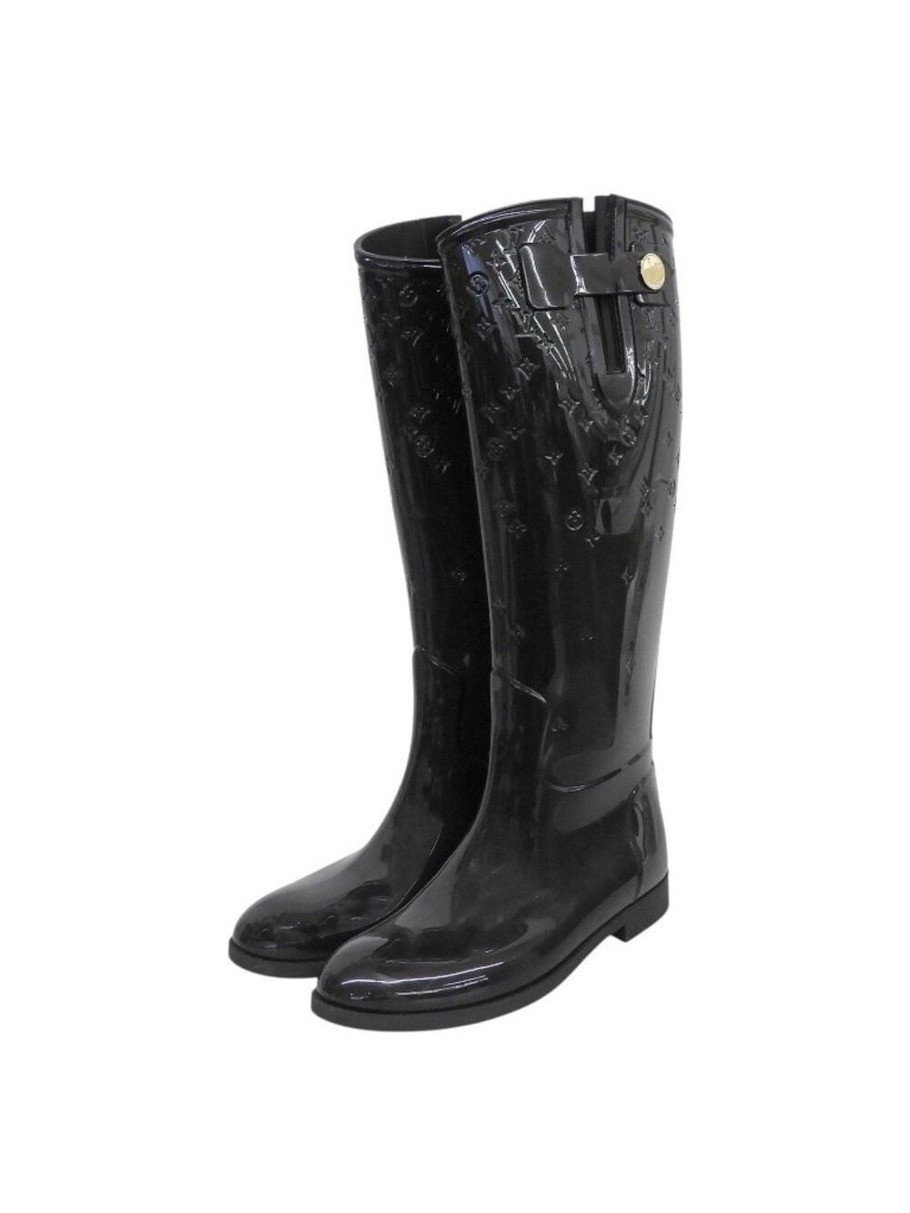 Louis Vuitton Drops Line Monogram Flat High Rubber Boots Black
